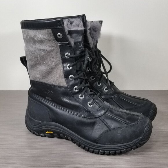 UGG Adirondack II 1906 Waterproof Boots Black Leather & Sheepskin Women Size 9 - Picture 12 of 16